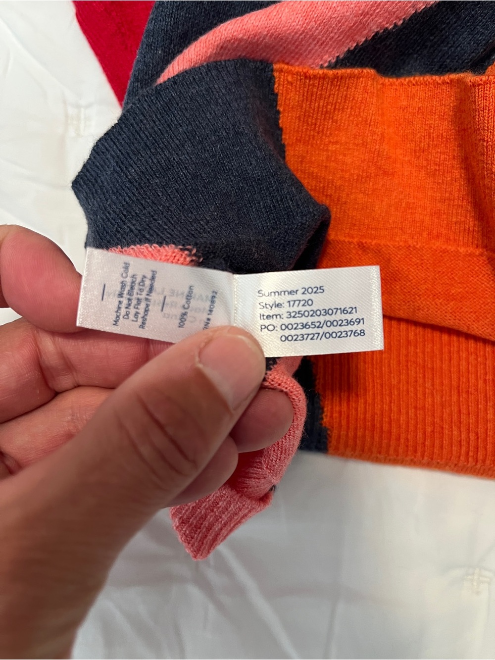 Marine Layer Navy Crewneck Sweater with Yellow, Red, Coral, Orange Sunburst - Picture 4 of 6